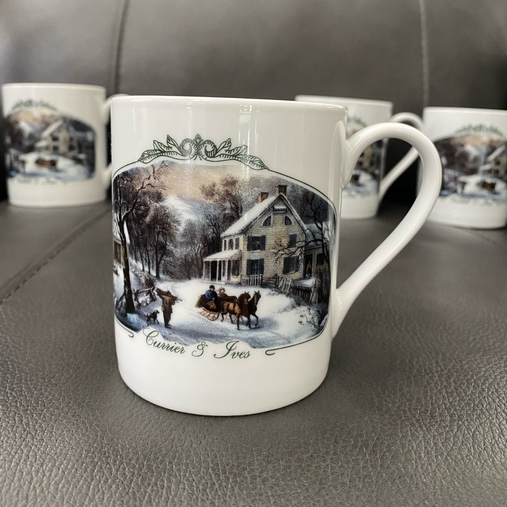 Currier and Ives Christmas Mugs Museum of the City of New York 2000 —-(Set of 4)